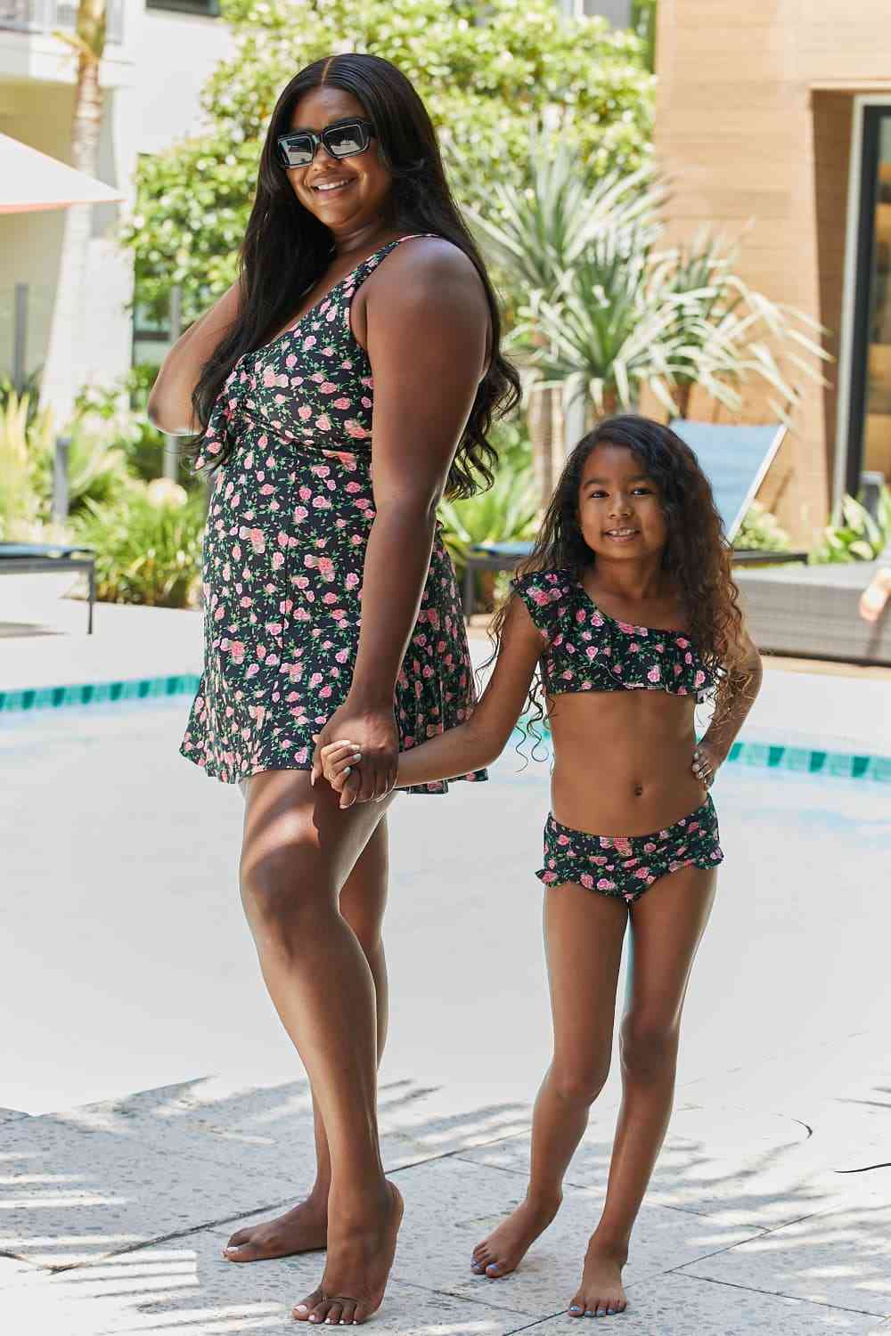 Marina West Swim Full Size Clear Waters Swim Dress in Black Roses - Mighty Lifestyle