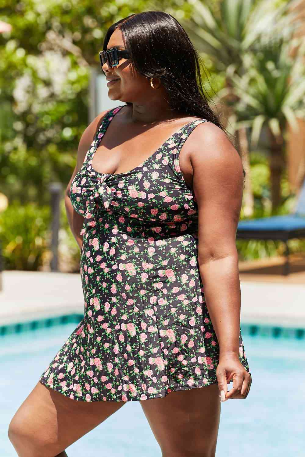 Marina West Swim Full Size Clear Waters Swim Dress in Black Roses - Mighty Lifestyle