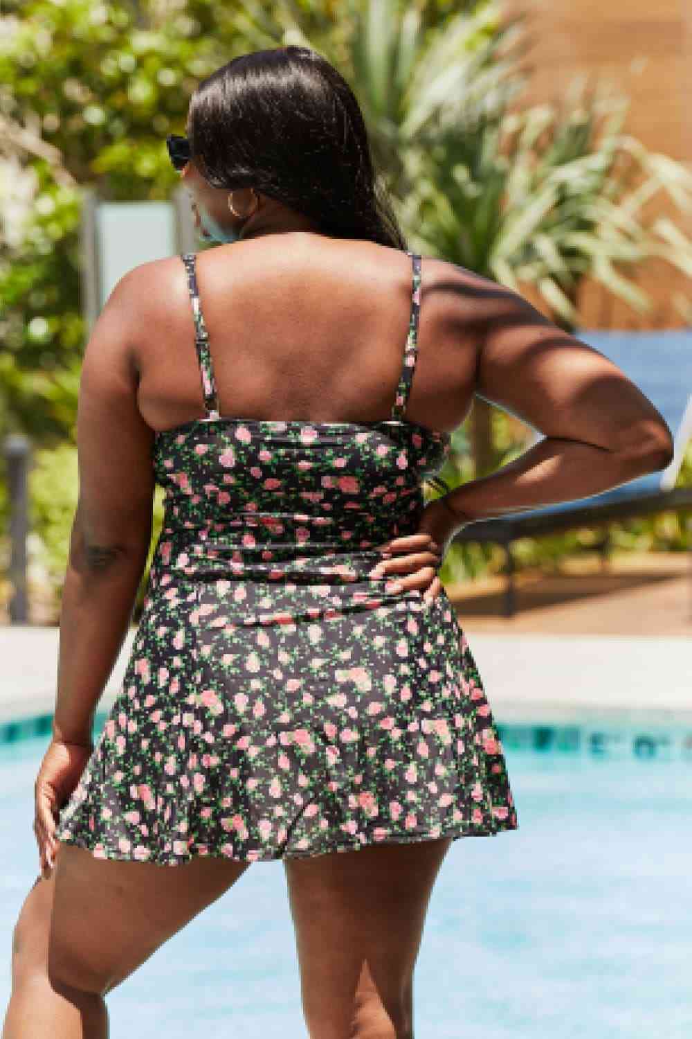 Marina West Swim Full Size Clear Waters Swim Dress in Black Roses - Mighty Lifestyle