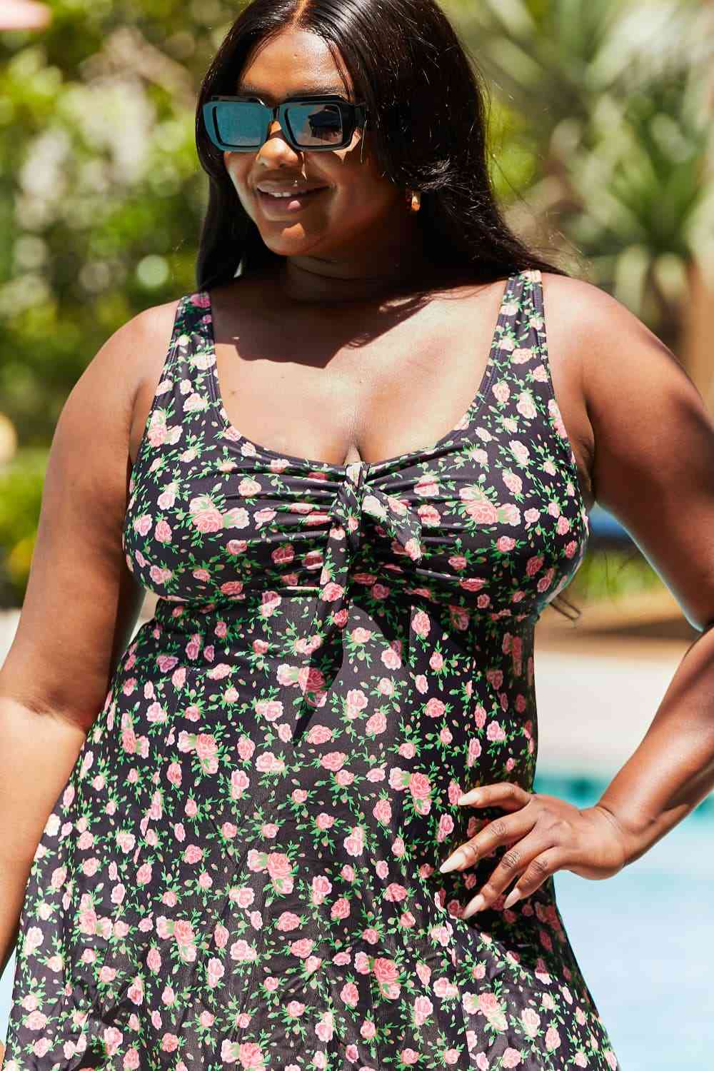Marina West Swim Full Size Clear Waters Swim Dress in Black Roses - Mighty Lifestyle