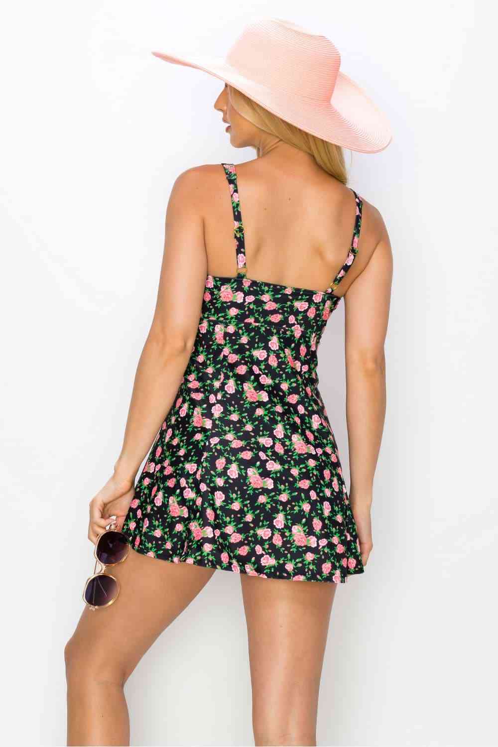 Marina West Swim Full Size Clear Waters Swim Dress in Black Roses - Mighty Lifestyle