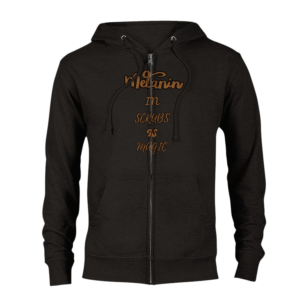 Melanin in Scrubs, Medical professional, Doctor, nurse, pharmacist, Tech, licensed specialist, Student, Classic Unisex Zip Hoodie - Mighty Lifestyle
