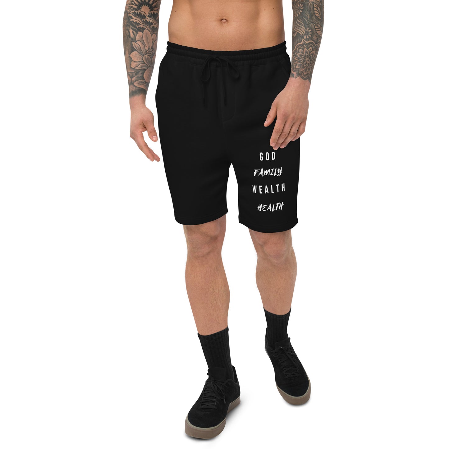 Mighty Lifestyle Fear God Not Man | Priorities| fleece shorts | Casual Christian shorts, Christian lounge shorts, Christian summer shorts, faith based casual shorts, scripture printed casual shorts, trendy Christian shorts, everyday Christian shorts