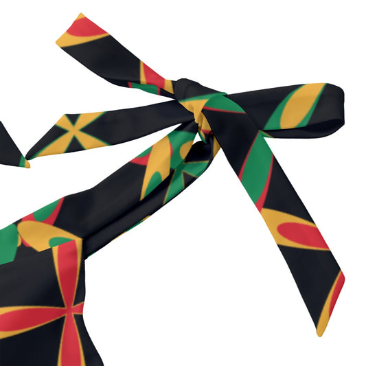 Printed Red Yellow Green Black Women's Tie Shoulder Onepiece Padded Swimsuit