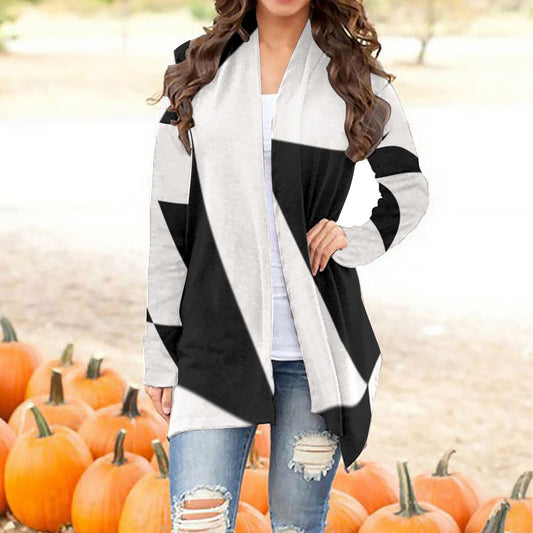 Zorro Black and White Women’s Long Sleeve Cardigan | Irregular Placket Open Front – Bold, Elegant, and Unapologetically You