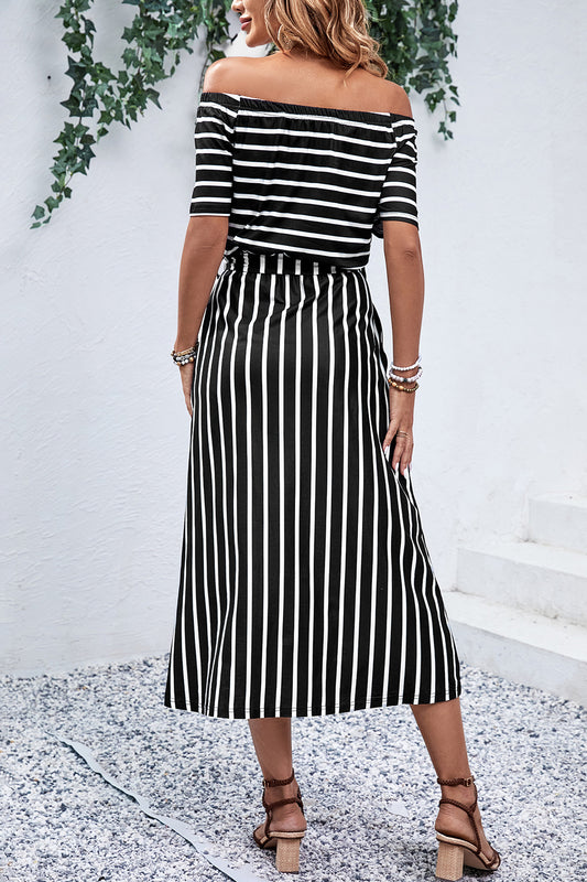 Truly Dress | Trendy Slit Off-Shoulder Tie-Waist Midi Dress for Women Casual Dress