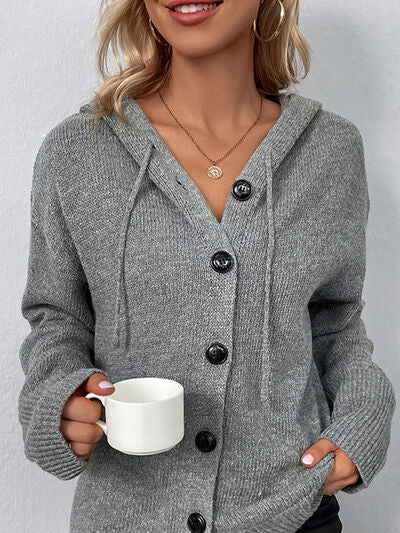 The Kadee Cardigan | Drawstring Button Up Hooded Cardigan