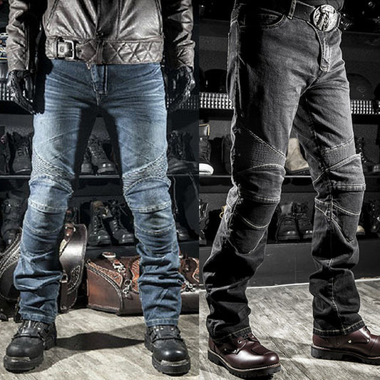 Motorcycle Riding Jeans for Men – Shatterproof Stretch Denim Pants, Protective Off-Road Biker Pants with Armor Padding, Street & Racing Style
| Motorcycle racing rider straight jeans, shatterproof pants, off-road motorcycle racing pants