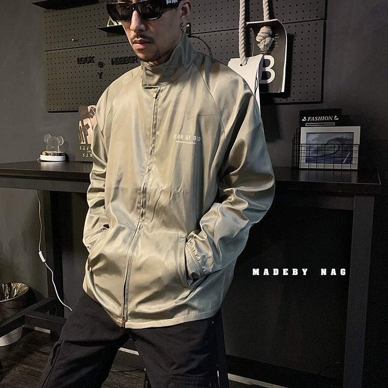 Essential Style Main Line High Street Flocking Print Men's and Women's Coach Nylon Jacket