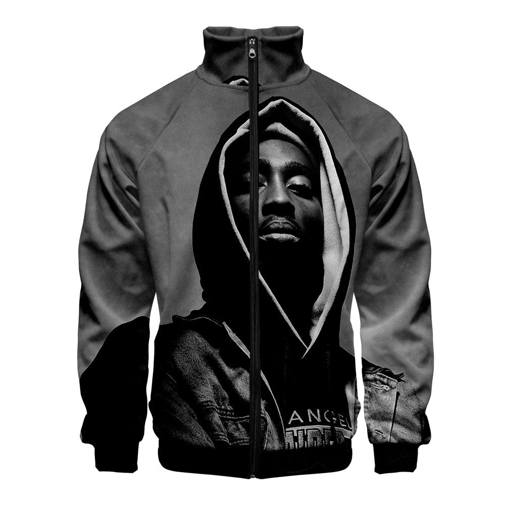 Zipper sweater  2PAC peripheral 3D color printed casual stand up collar sweatshirt Tupac 2PAC Tupac Zipper Hoodie – 3D Printed Casual Sweatshirt with Stand Collar & Hood
