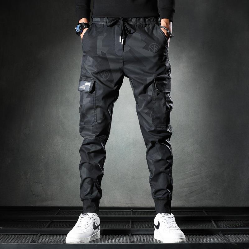 Men’s thin camouflage casual pants men's fashion brand 2021 new slim-fit elastic waist corset cargo long pants