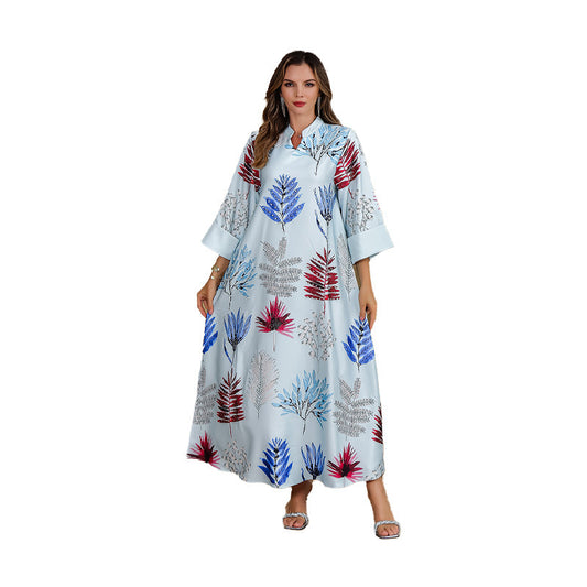 Moo Moo  Fashion Dress Abaya Sequined Printed Middle Eastern Long Robe Lounge Clothing