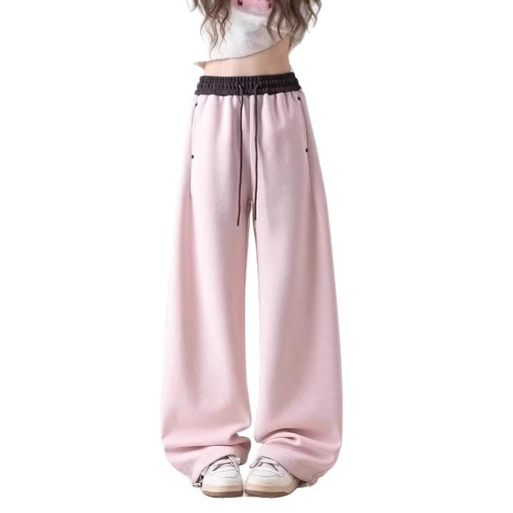 Women’s Color Block Wide-Leg Sweatpants – High Waist Cuffed Loose Fit Casual Pants for Everyday Streetwear | Color Block Sweatpants for Women,  All-Match Cuffed Casual Loose Slim Wide-Leg Scissors Pants with Vertical Feel Long Pants