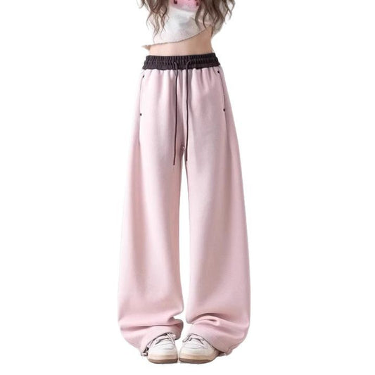Women’s Color Block Wide-Leg Sweatpants – High Waist Cuffed Loose Fit Casual Pants for Everyday Streetwear | Color Block Sweatpants for Women,  All-Match Cuffed Casual Loose Slim Wide-Leg Scissors Pants with Vertical Feel Long Pants