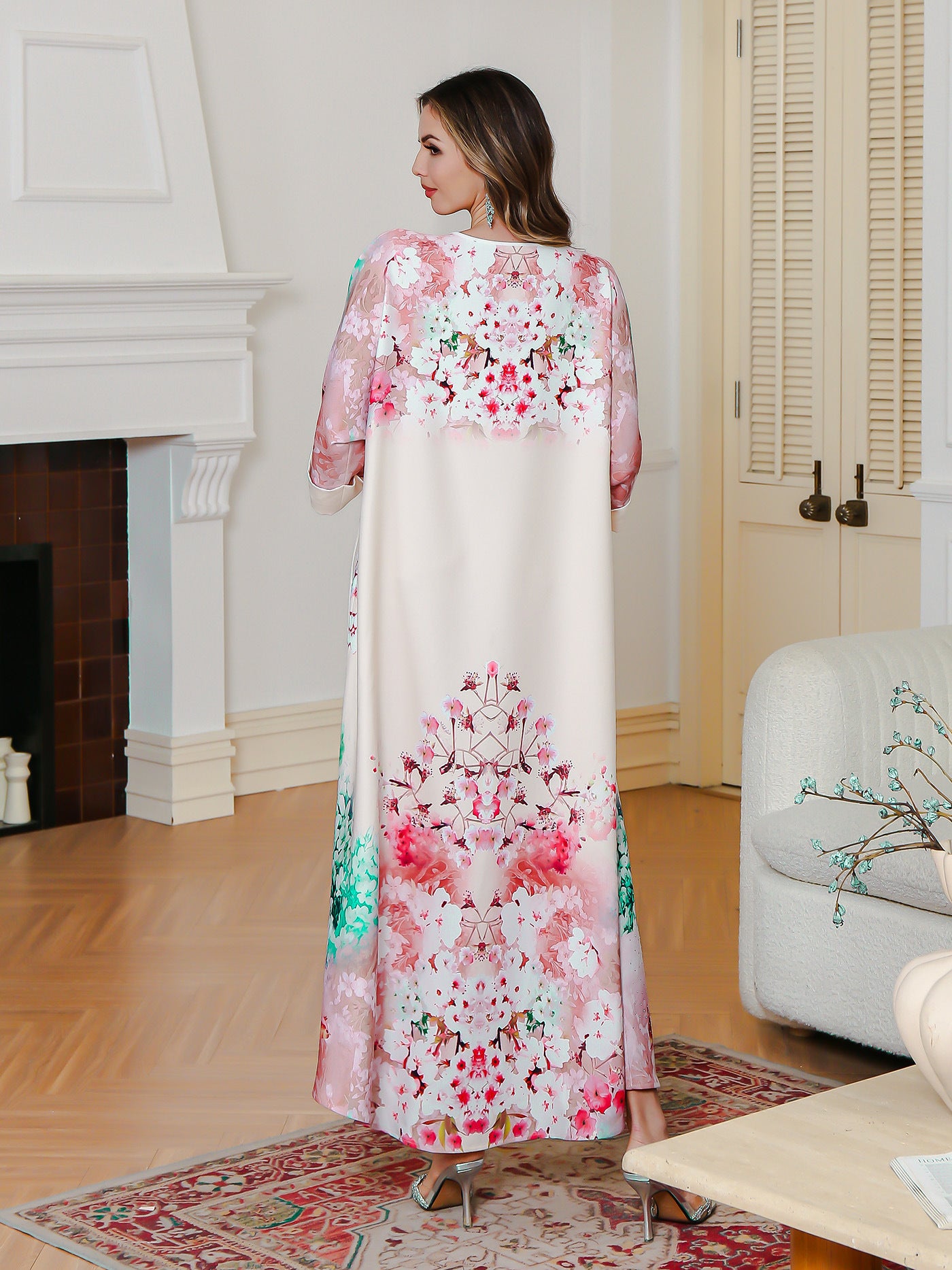 Summer New Moo Moo Printed Dress Party Middle East Long Dress Abaya Sequined Printed Robe