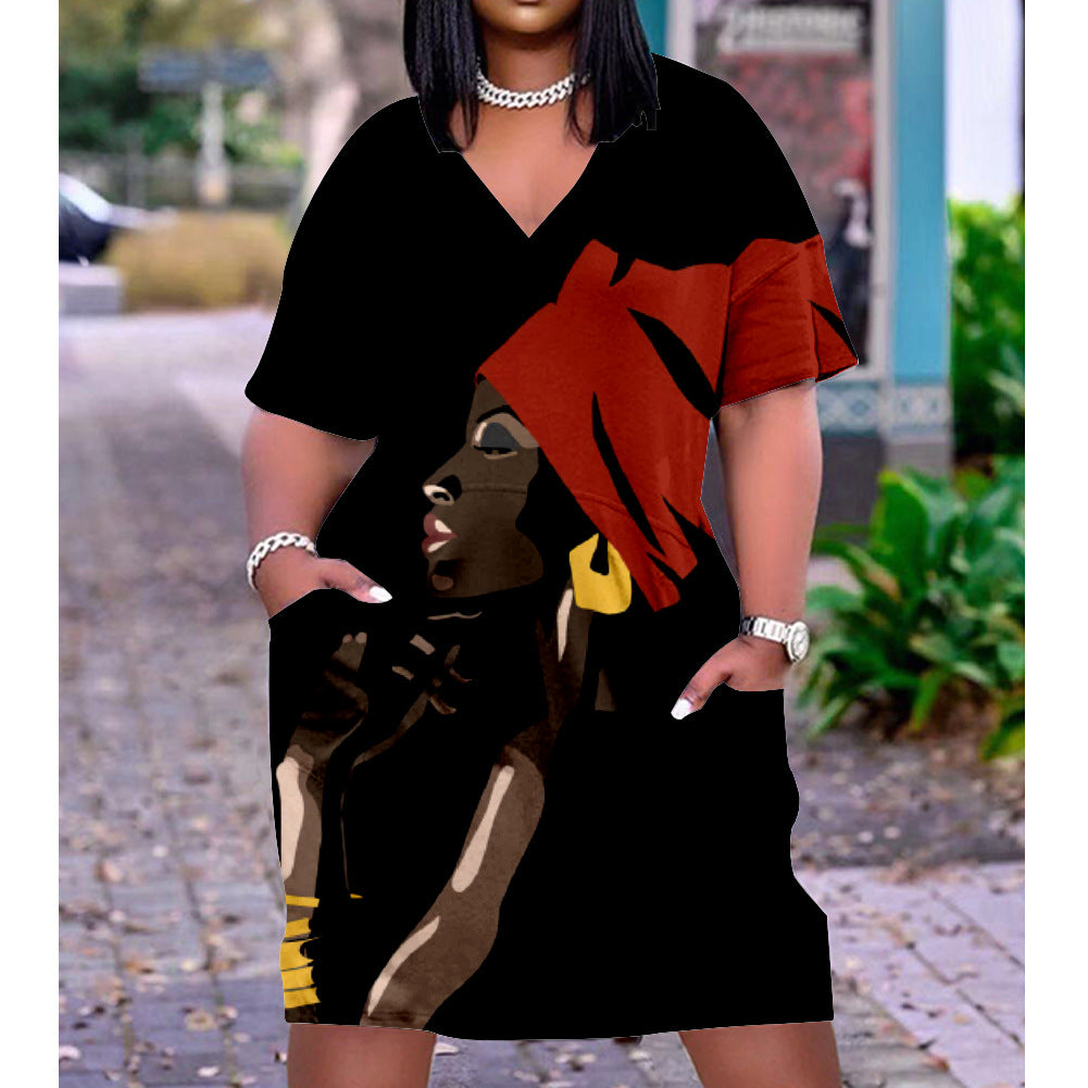 Trendy Graphic Afrocentric Dress 3D Printing Summer New Ethnic Style Loose Waist Urban Casual Loose Pullover Dress Black History Dress
