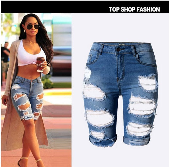 Mighty Lifestyle Jean Shorts | Womens High Waist Sexy Jeans Shorts Fashion Ripped Hole Washed Stretch Denim Shorts Jeans