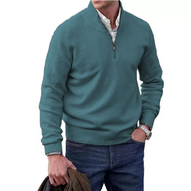 Men's Zipper Stand up Collar Sweater Wool Men's Warm Sweater Quarter Zip