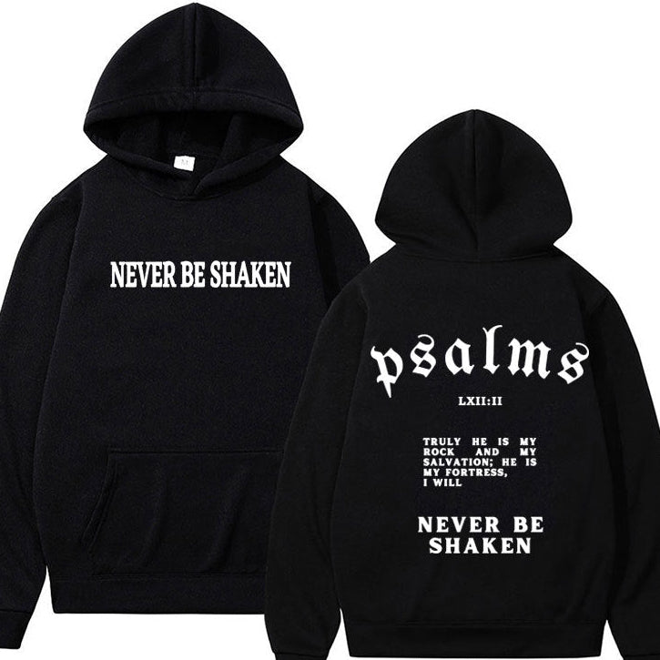 Trendy Unisex Christian Hoodie – “Never Be Shaken” Psalms Bible Verse Hoodie – Faith-Based Streetwear, Aesthetic Gospel Apparel, Inspirational Scripture Sweatsuit Top for Believers & Gifts