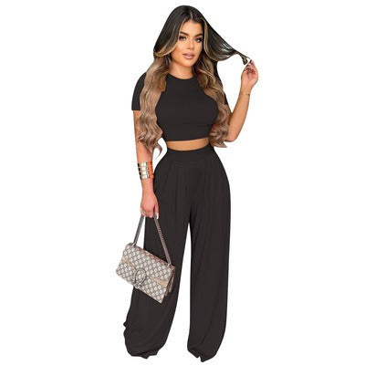 Tika's Spring Set | European and American Large Sized Womens Fashion Casual Wide Leg Two Piece Set for Women