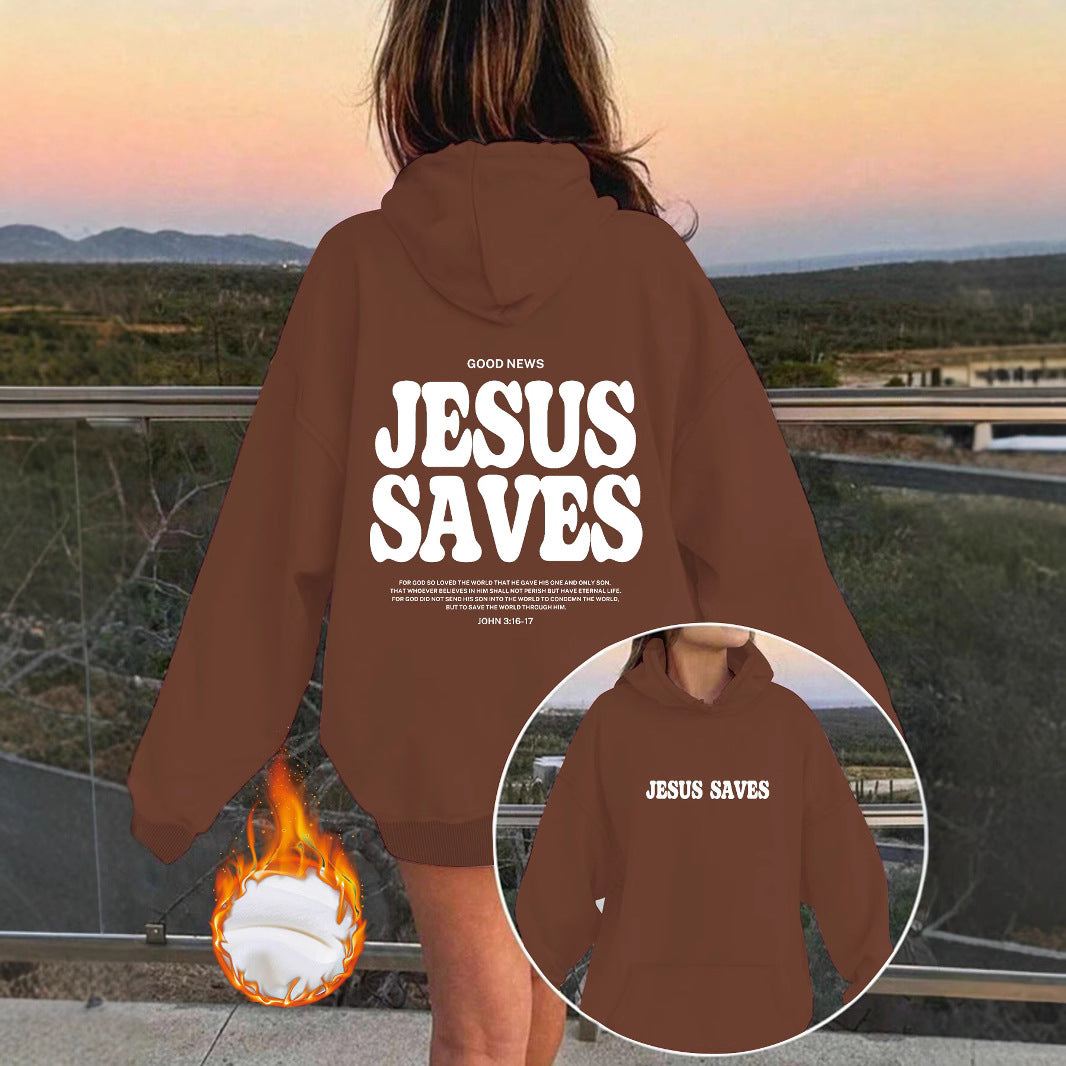 Jesus Saves Hoodie for Women – Christian Faith Pullover Hoodie with Yeshua Message, Relaxed Fit Streetwear Christian Hoodie