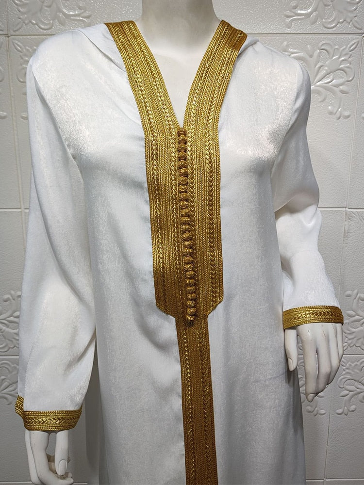 Moo Moo Dress Abaya Jalabiya Hooded Maxi  Dress Long Sleeve  Islam Muslim Women Robe Champagne White Green