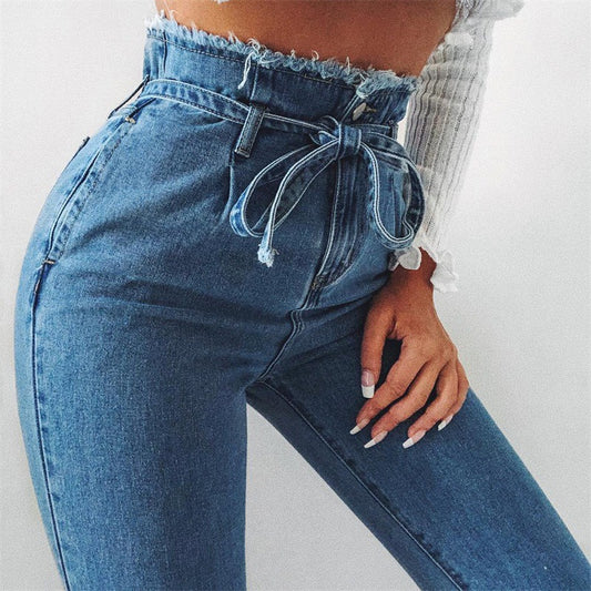 Naomi Women’s High-Waist Paperbag Jeans – Stretch Denim Harem Pants with Belted Tie Waist, Ankle-Length Skinny Streetwear Jeans
| Women High Waist Jeans Sexy Jeans Harem Pants High Streetwear Stretch Pants Black Jeans Women