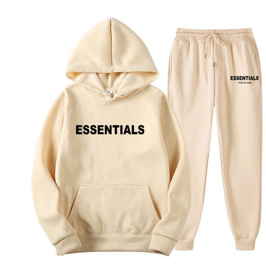 TikTok Viral Essentials-Style Hoodie Set – Oversized Streetwear Sweatsuit for Men & Women | High-Quality Pullover + Sweatpants Tracksuit ESSENTIALS couple suit sweatshirt men and women double line high street fashion brand autumn and winter two-piece suit