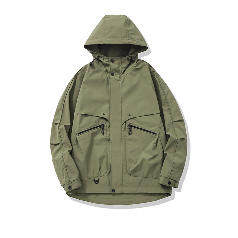 Premium Minimalist Oversized Hooded Cargo Jacket – Men’s Streetwear Designer Single-Button Coat | Solid Color Loose Fit Urban Outerwear
