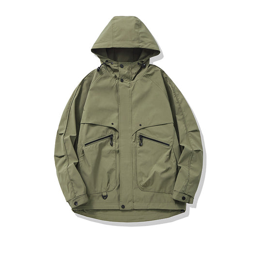 Premium Minimalist Oversized Hooded Cargo Jacket – Men’s Streetwear Designer Single-Button Coat | Solid Color Loose Fit Urban Outerwear