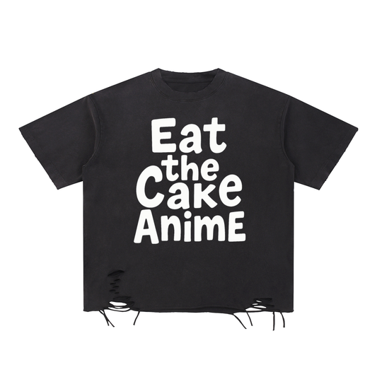 Eat The Cake Anime Funny Anime Shirt Trendy Shirt Snow Washed Raw-Hem T-Shirt, Eat The Cake Anime Shirt – Funny Graphic Tee for Anime Fans, Unisex Anime Graphic T-Shirt – “Eat The Cake” Slogan Tee, Japanese Streetwear Anime Shirt – Funny Cake Graphic Tee