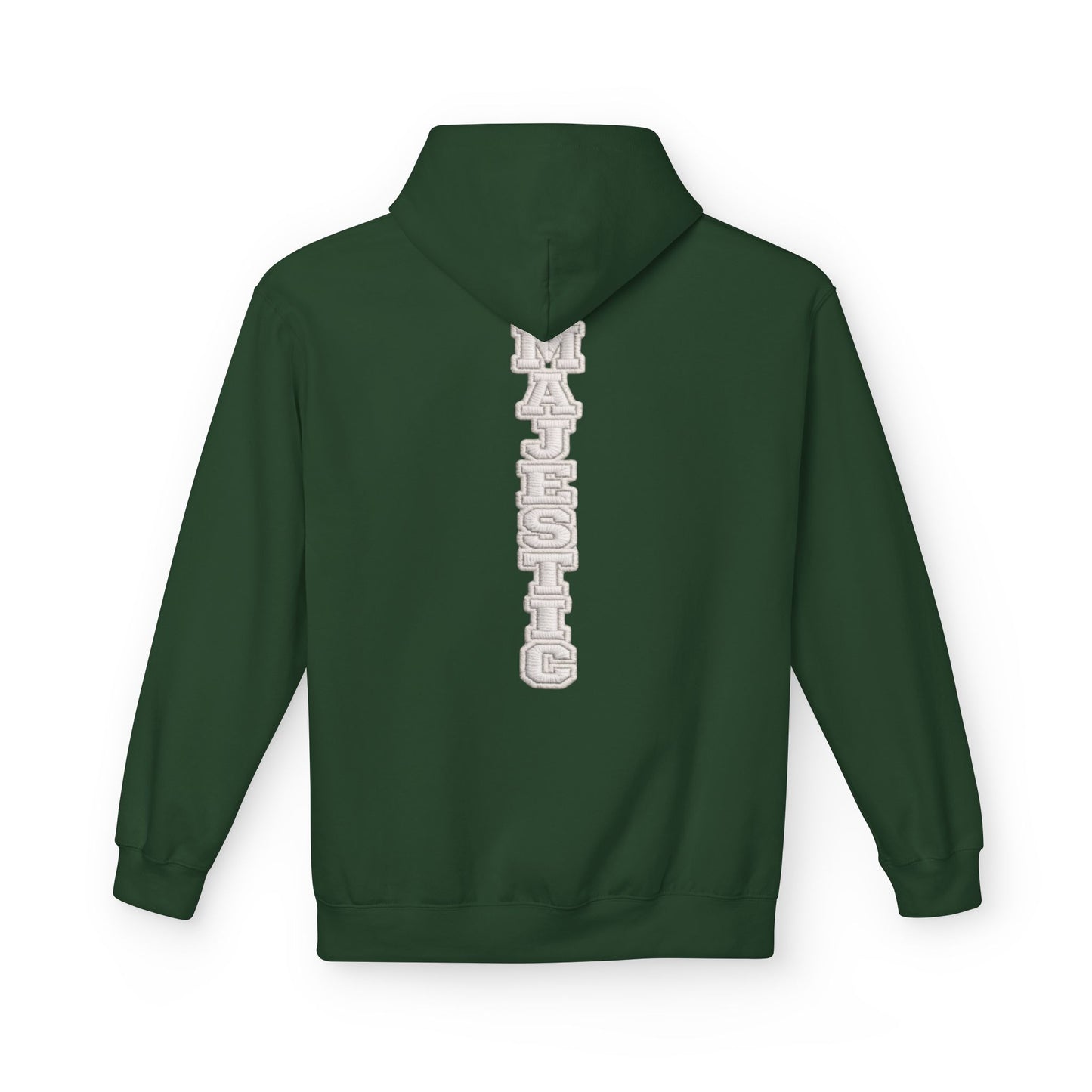 Majestic Vertical Text Hoodie — Minimal White Graphic Pullover Christian Hoodie Godly Hoodie Sports Hoodie Mighty Lifestyle Hoodie