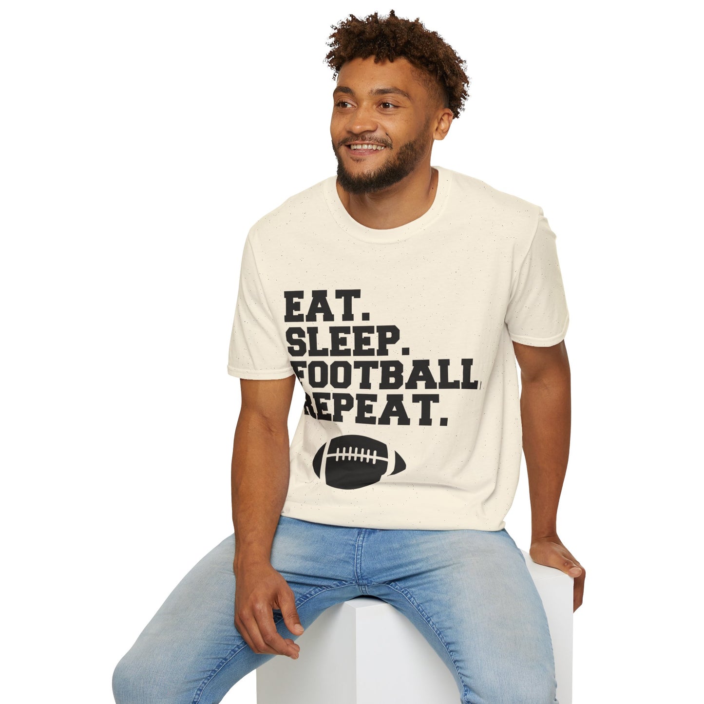 Eat Sleep Football Repeat Football Shirt | Tackle and Flag Football Shirt | Sports Shirt | Football Player Shirt | Mighty Lifestyle |  Softstyle T-Shirt