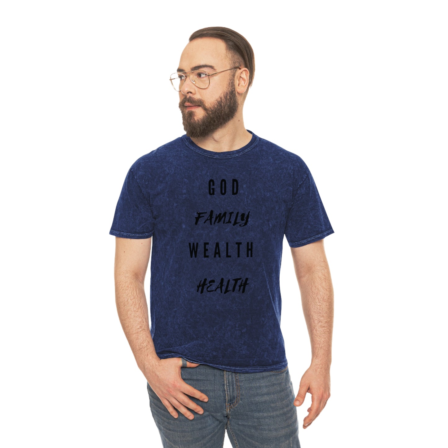 Mighty Lifestyle God Family Wealth Health | Fear God Not Man | Unisex Mineral Wash T-Shirt