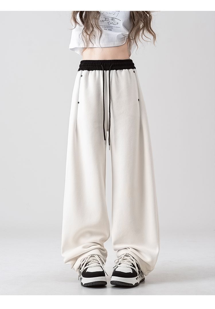 Women’s Color Block Wide-Leg Sweatpants – High Waist Cuffed Loose Fit Casual Pants for Everyday Streetwear | Color Block Sweatpants for Women,  All-Match Cuffed Casual Loose Slim Wide-Leg Scissors Pants with Vertical Feel Long Pants