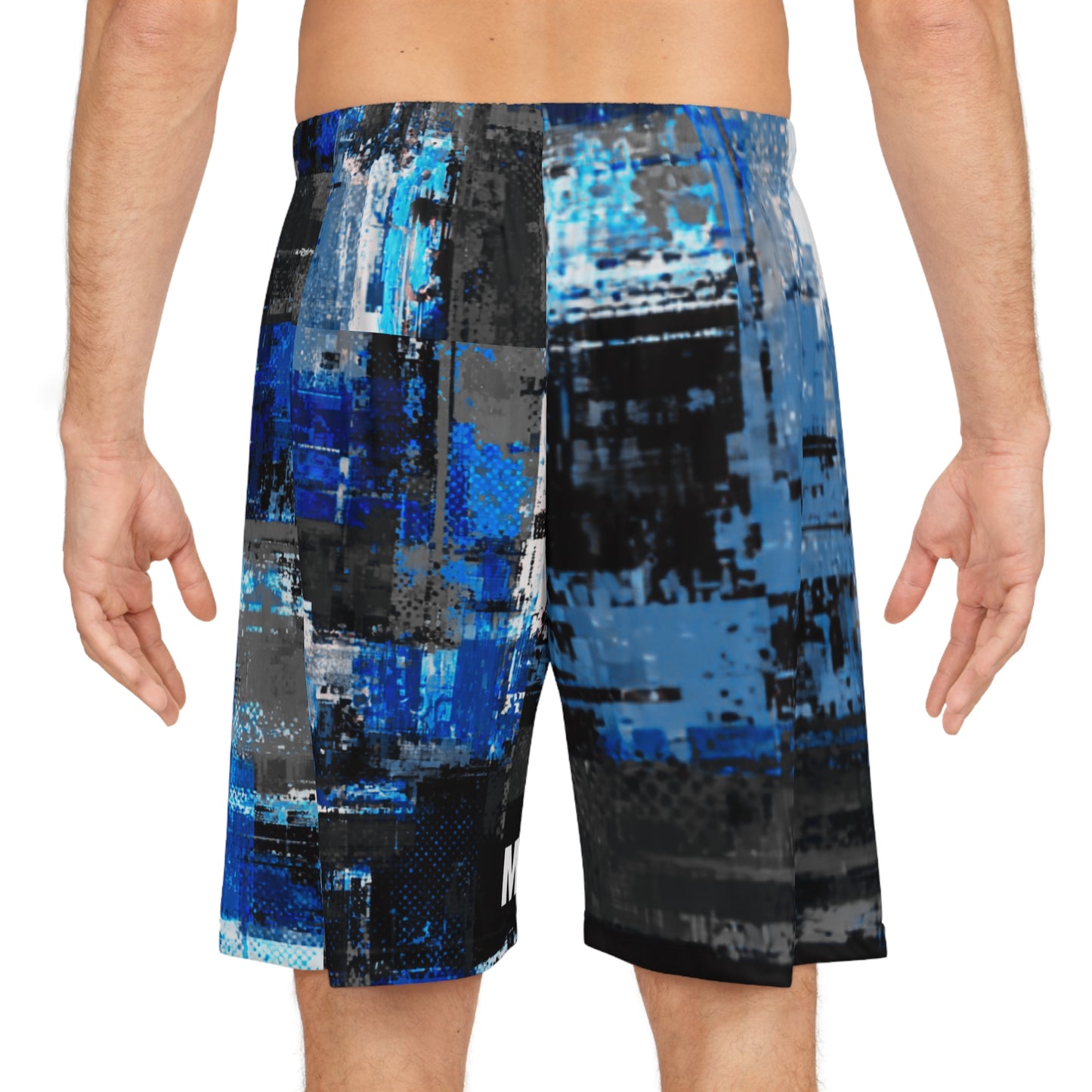 Mighty Blue and White Abstract Pattern  Basketball Shorts — All-Over Print Athletic Shorts
