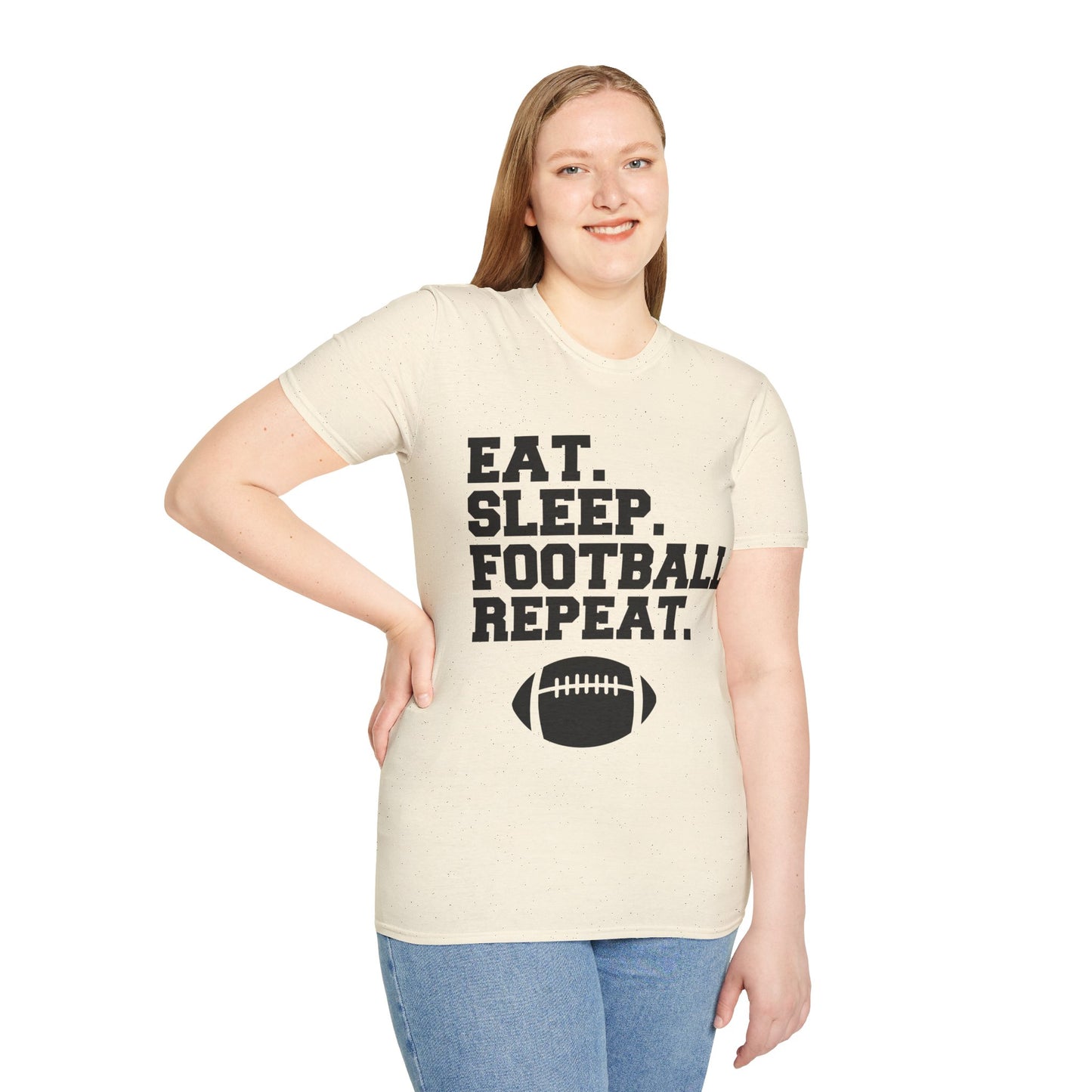 Eat Sleep Football Repeat Football Shirt | Tackle and Flag Football Shirt | Sports Shirt | Football Player Shirt | Mighty Lifestyle |  Softstyle T-Shirt