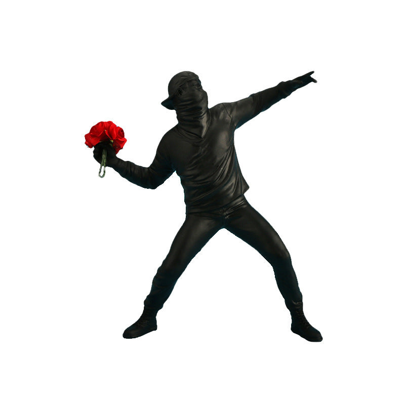 Throwing Flower Boy | Banksy Art Decoration Creative Light Luxury Living Room Art Figure Sculpture Home Decoration Resin