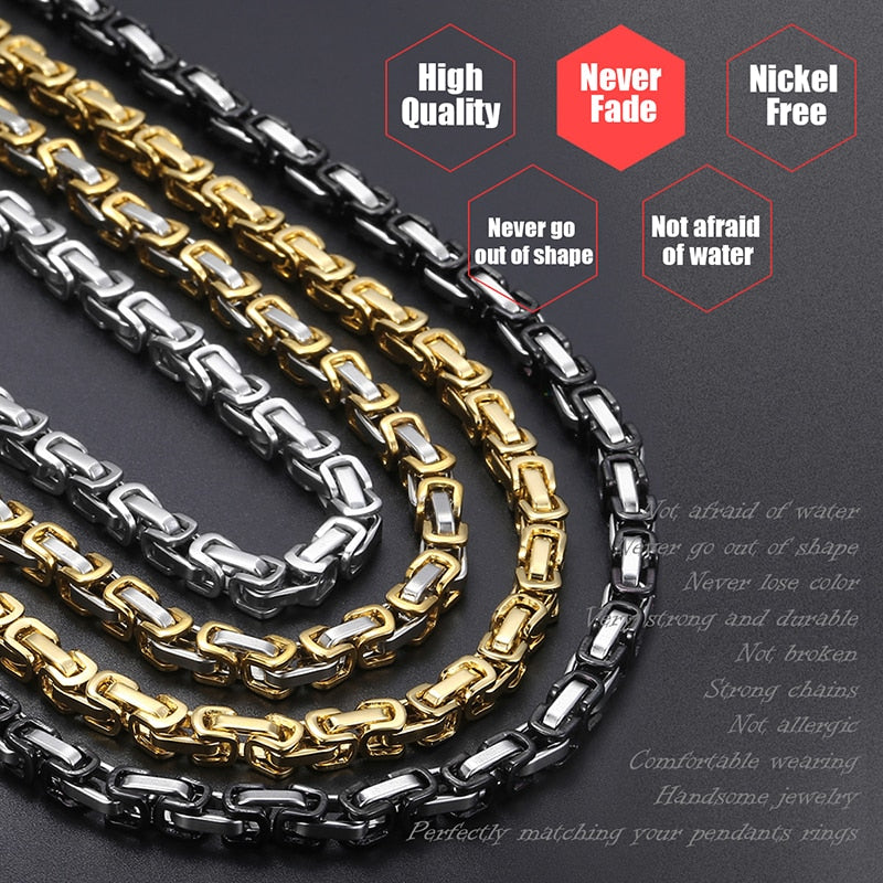 Trendy Necklace Chains Black Silver Gold Byzantine Box Link Stainless Steel Chain Neckalaces for Men Toktok Viral Necklace Linkn