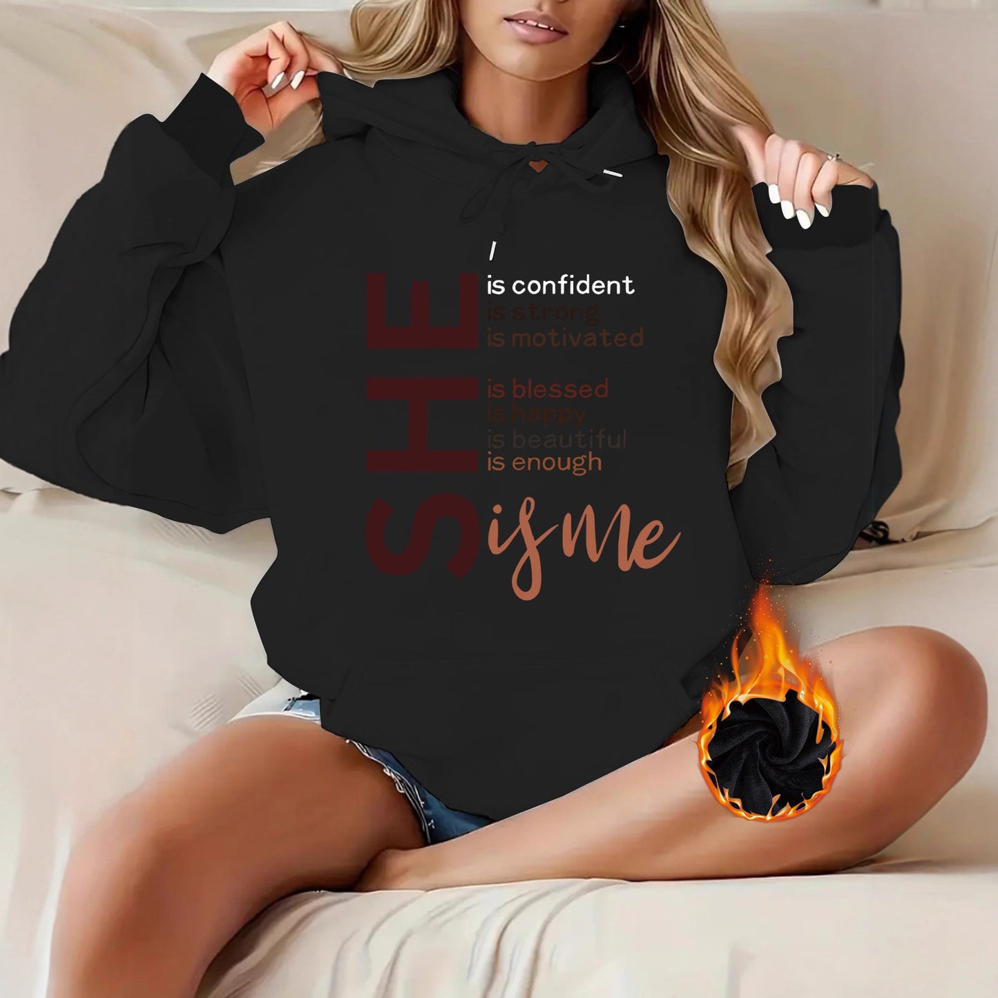 She Affirmations for Teen Girls  and Women Top hoodie letter pattern “Hype Yourself Up” Type of Hoodie