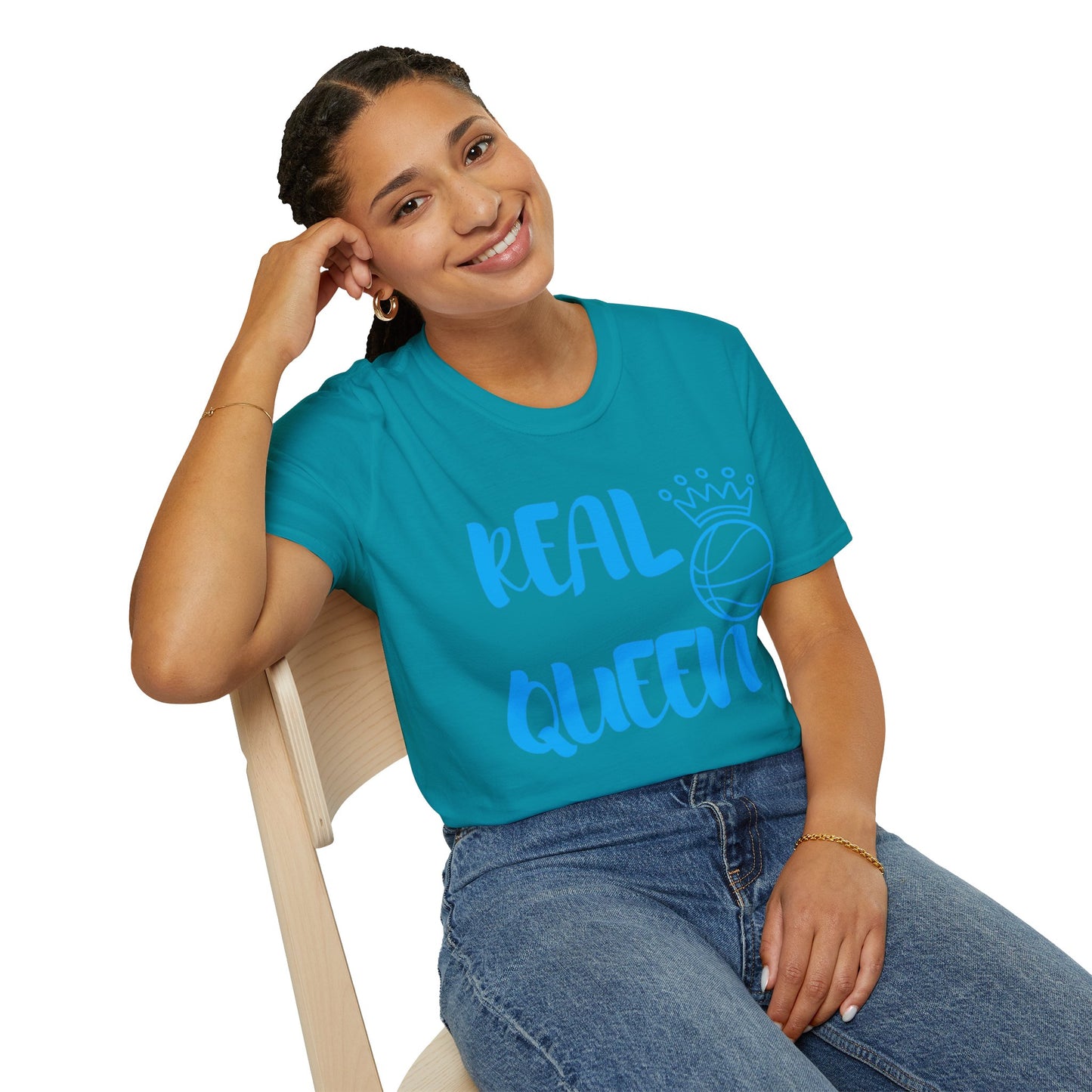 Real Queen  Blue Font | Basketball Shirt | Sports Shirt | Baller Shirt | Mighty Lifestyle |  Softstyle T-Shirt