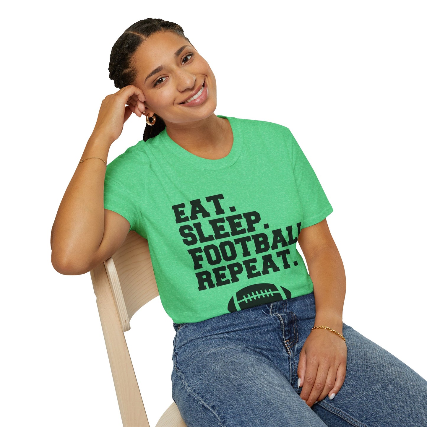 Eat Sleep Football Repeat Football Shirt | Tackle and Flag Football Shirt | Sports Shirt | Football Player Shirt | Mighty Lifestyle |  Softstyle T-Shirt