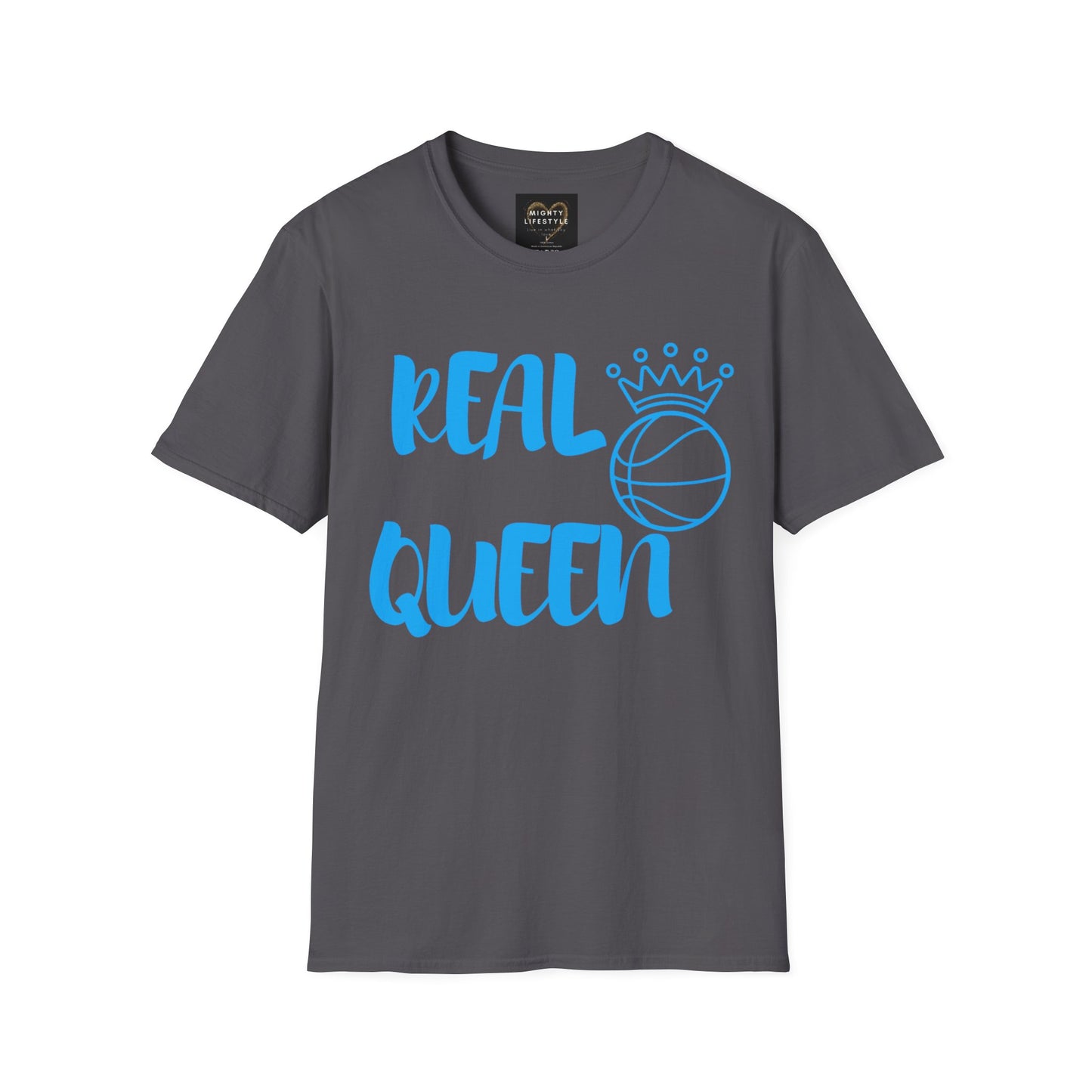 Real Queen  Blue Font | Basketball Shirt | Sports Shirt | Baller Shirt | Mighty Lifestyle |  Softstyle T-Shirt