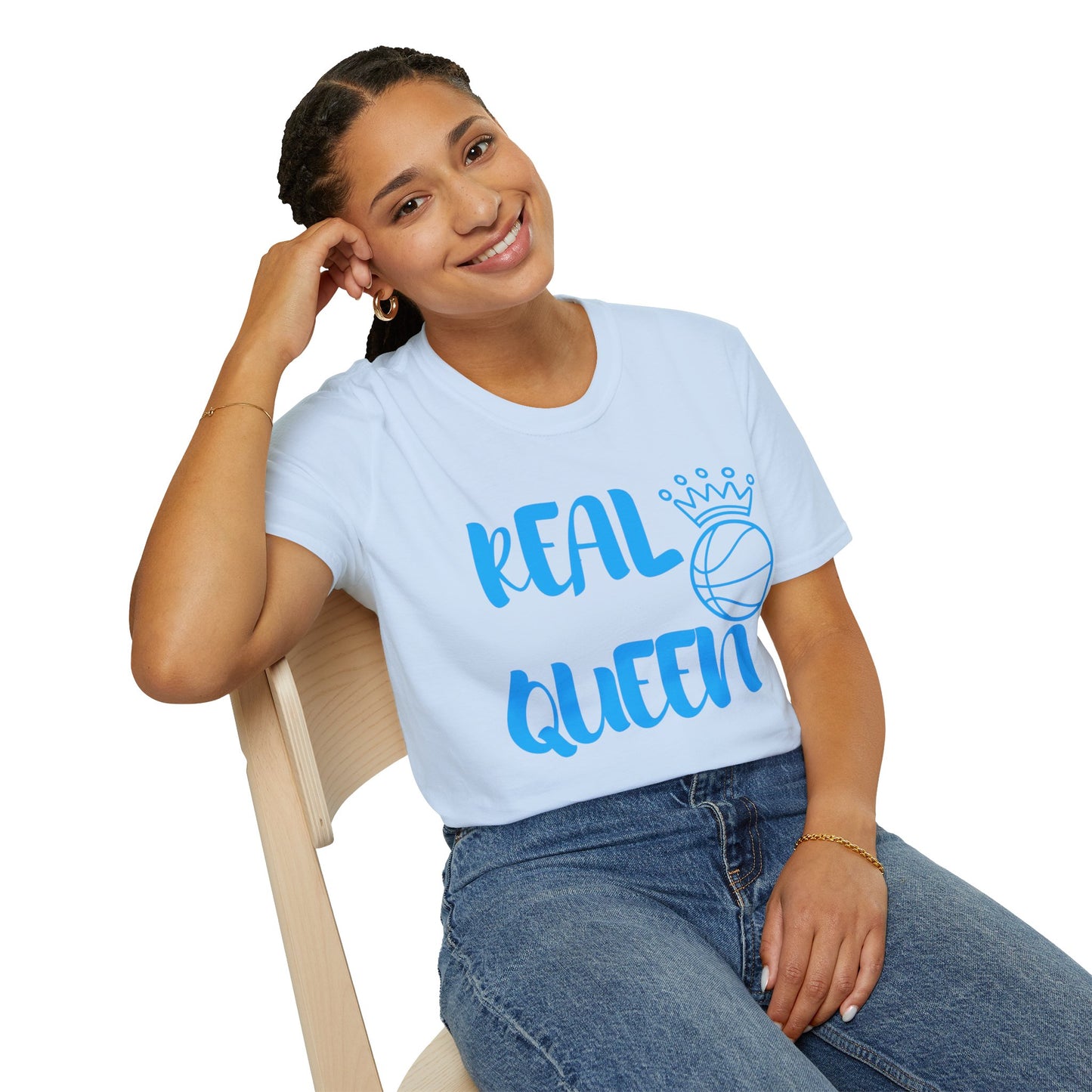 Real Queen  Blue Font | Basketball Shirt | Sports Shirt | Baller Shirt | Mighty Lifestyle |  Softstyle T-Shirt