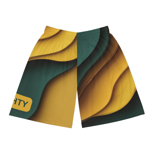 Mighty Yellow & Green Waves Basketball Shorts Gym Shorts Sports Shorts