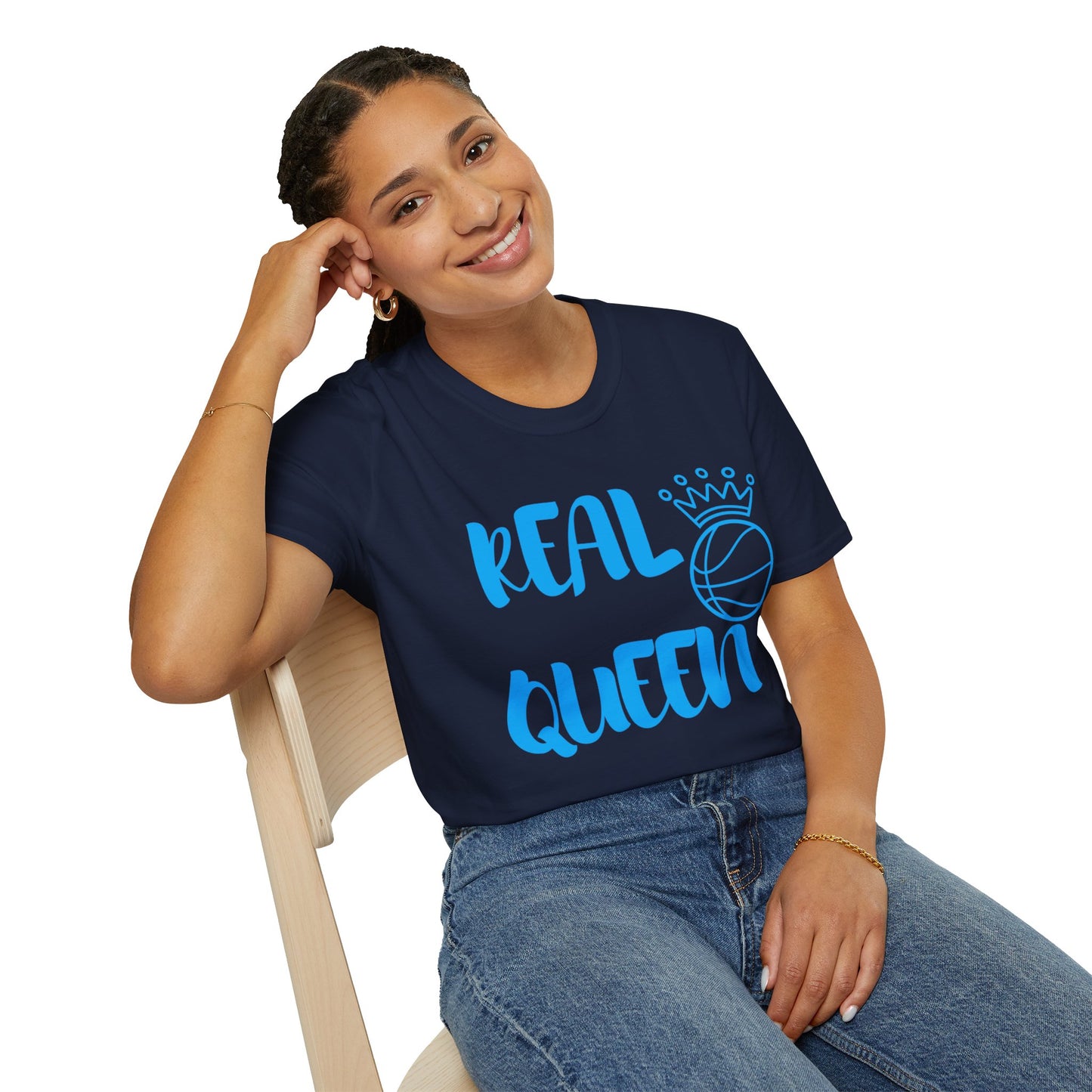 Real Queen  Blue Font | Basketball Shirt | Sports Shirt | Baller Shirt | Mighty Lifestyle |  Softstyle T-Shirt