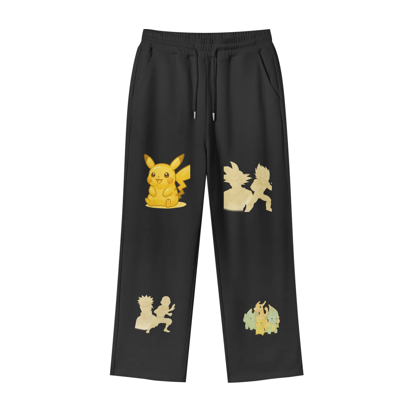 Ultimate Anime Heroes Transparent Joggers – Goku, Vegeta, Naruto, Aang, Pikachu & Classic Pokémon Unisex 100% Cotton Fleece Wide Leg Pants
