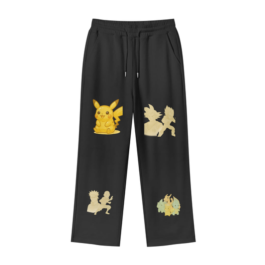 Ultimate Anime Heroes Transparent Joggers – Goku, Vegeta, Naruto, Aang, Pikachu & Classic Pokémon Unisex 100% Cotton Fleece Wide Leg Pants