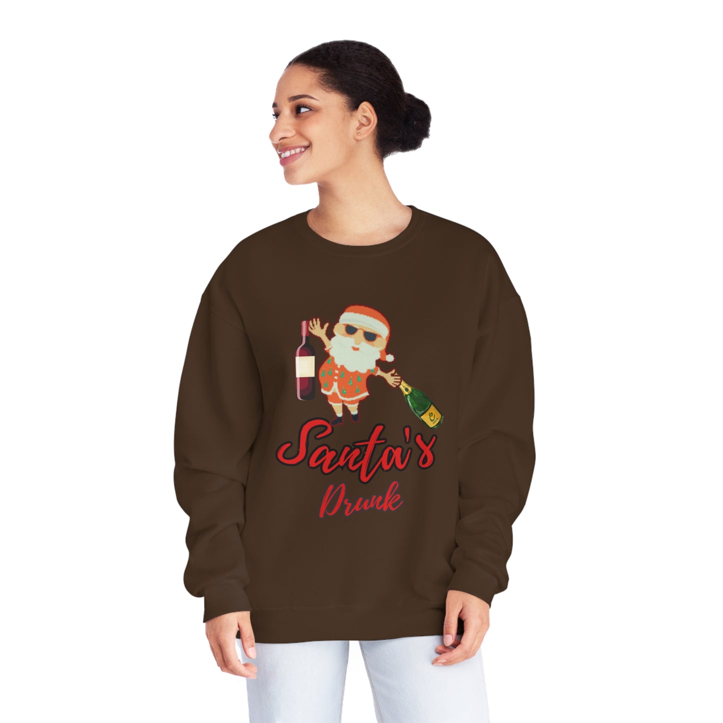 Santa Sweater, Santa's Drunk, Ugly Sweater, Ugly Holiday Sweater, Ugly Christmas Sweater,  Unisex NuBlend® Crewneck Sweatshirt