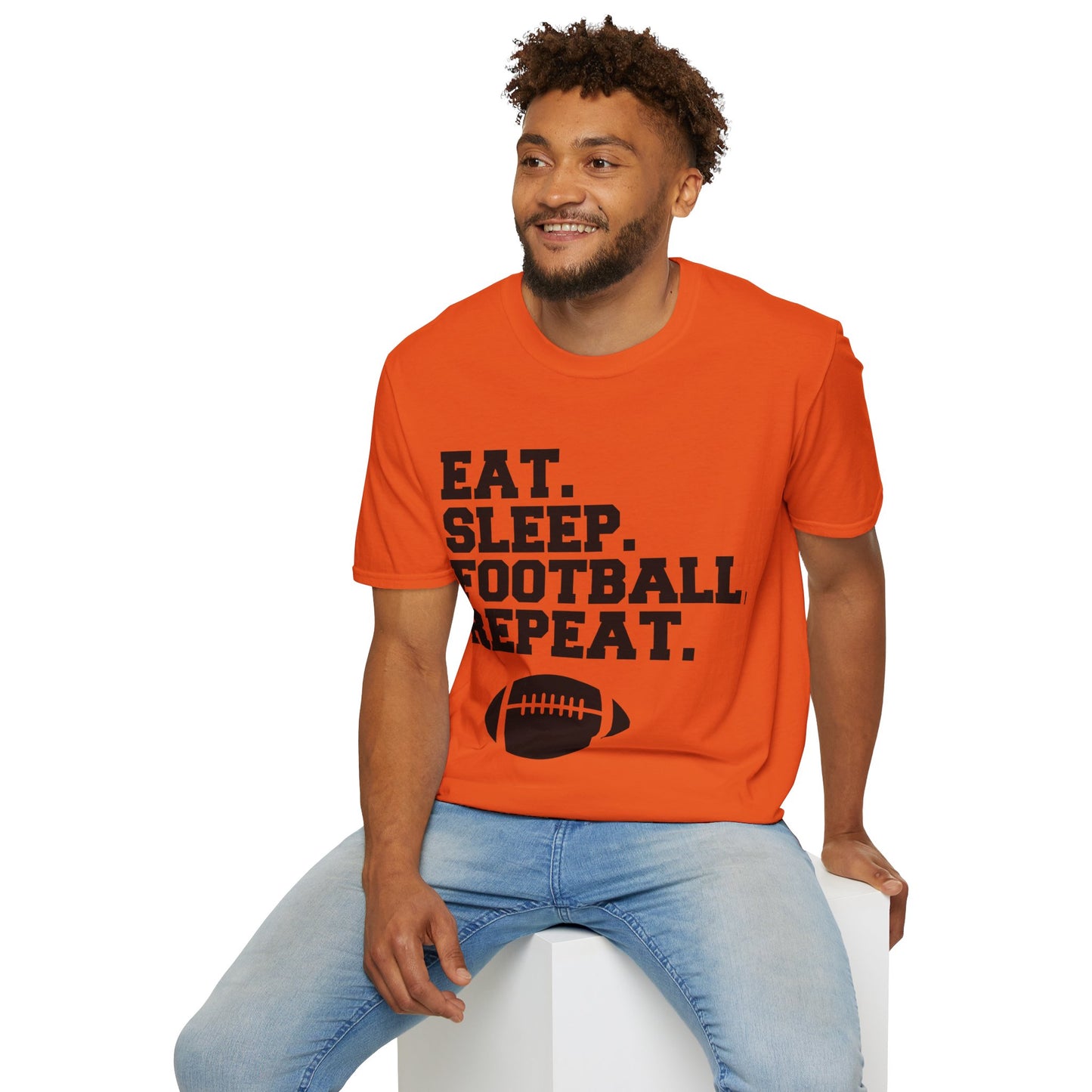 Eat Sleep Football Repeat Football Shirt | Tackle and Flag Football Shirt | Sports Shirt | Football Player Shirt | Mighty Lifestyle |  Softstyle T-Shirt